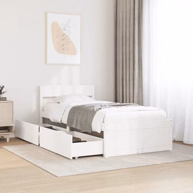 Letto senza Materasso-Struttura Letto Bianco 90x200 cm Legno Massello di Pino 801059
