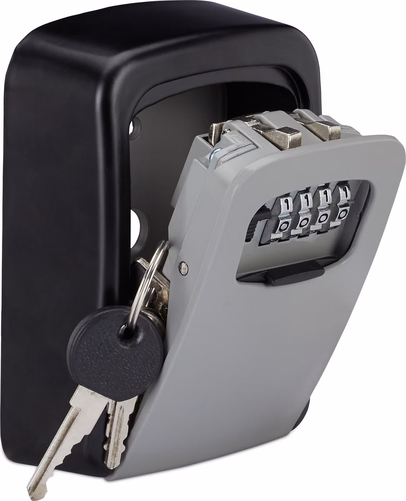 2 cassette di sicurezza per chiavi, codice numerico a 4 cifre, cassetta di sicurezza per chiavi da fissare a parete, per esterni, A x L x P 11,5 x 9 x 4 cm, nero/grigio