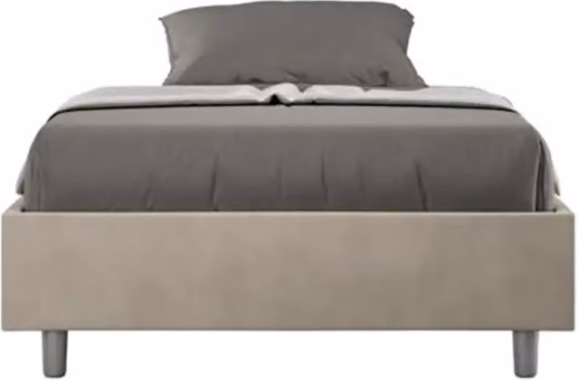 Letto matrimoniale francese con rete imbottito 140x210 microfibra sabbia Azelia