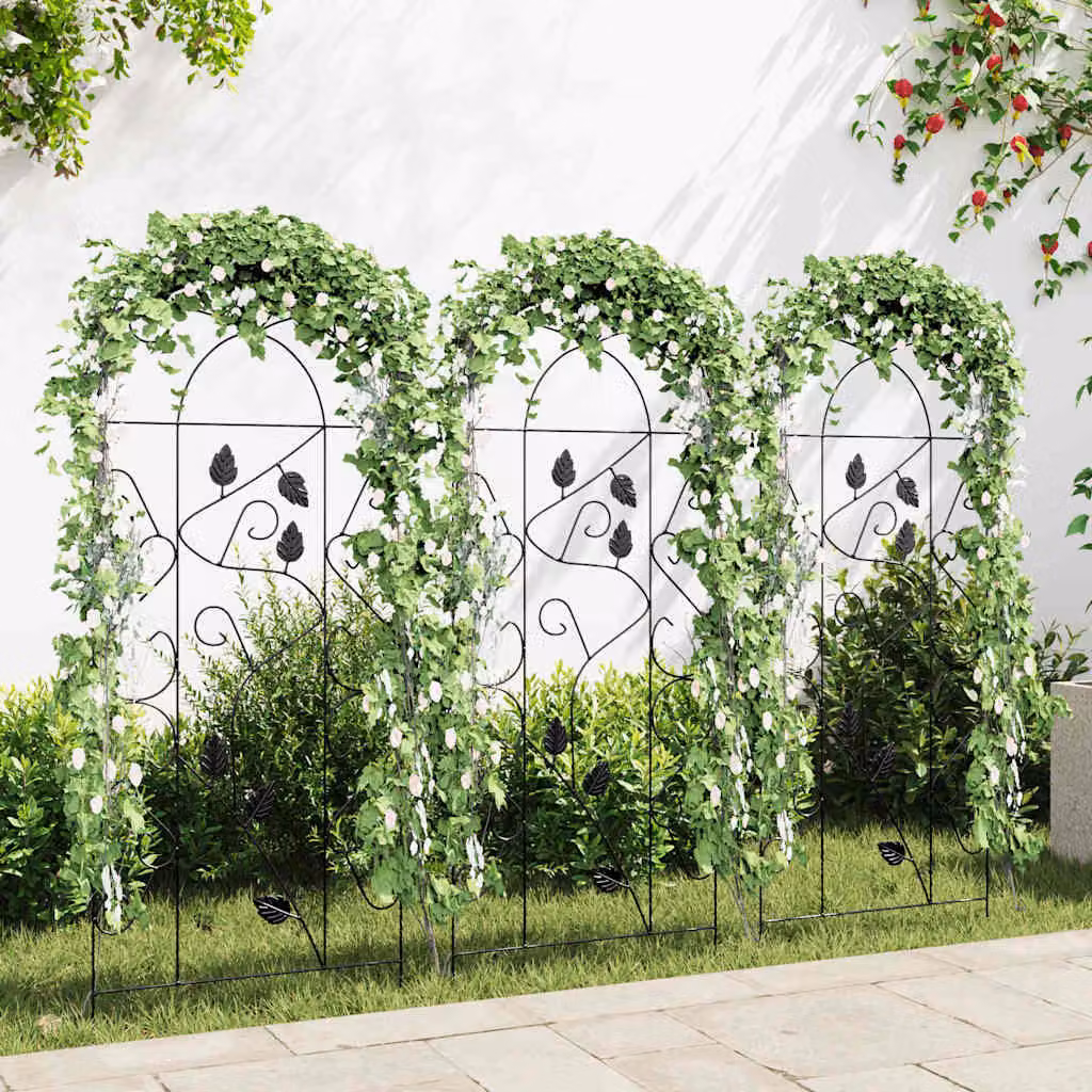 vidaXL Supporti da Giardino per Piante Rampicanti in Metallo Nero, Set da 3 pezzi, L: 40 cm, H: 100 cm – 1