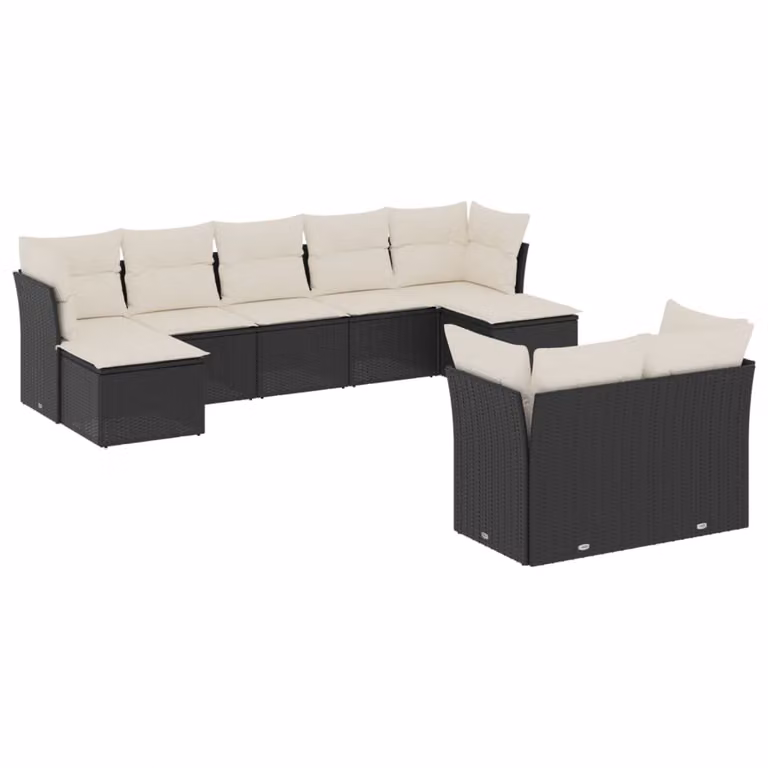 Set Divani da Giardino 9 pz con Cuscini Nero in Polyrattan