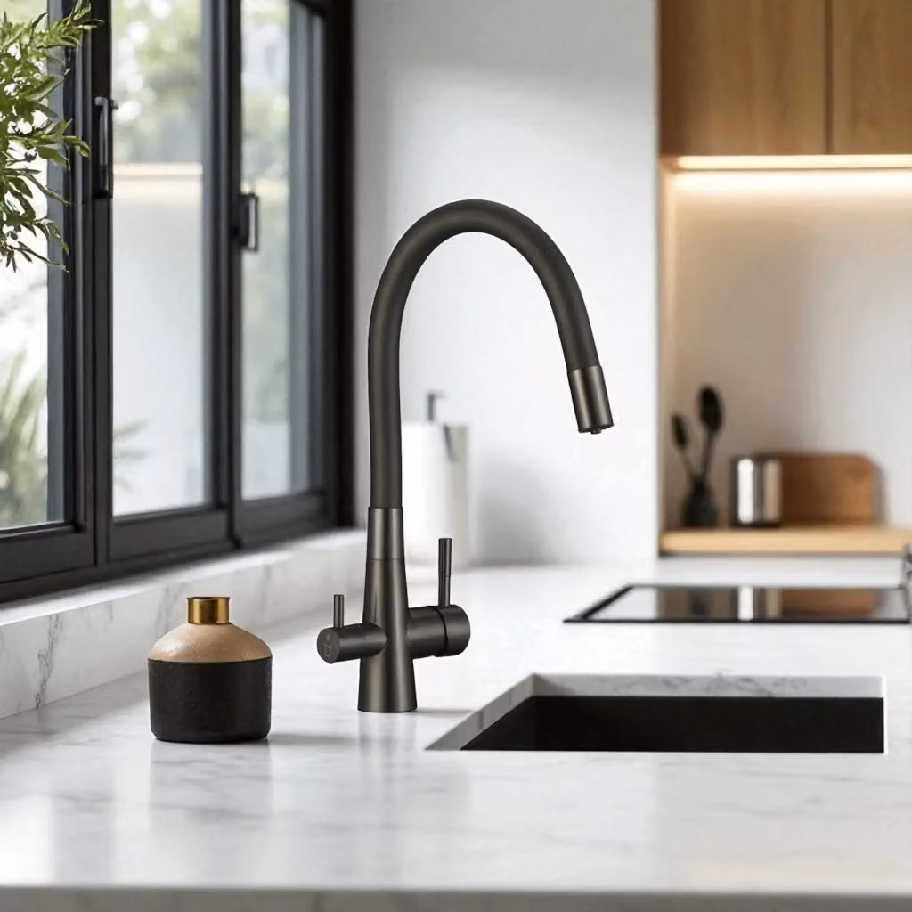 Rubinetto da cucina Bagnoclic con filtro ad acqua a carboni attivi, doppia leva e canna estraibile, colore antracite gunmetal – 2