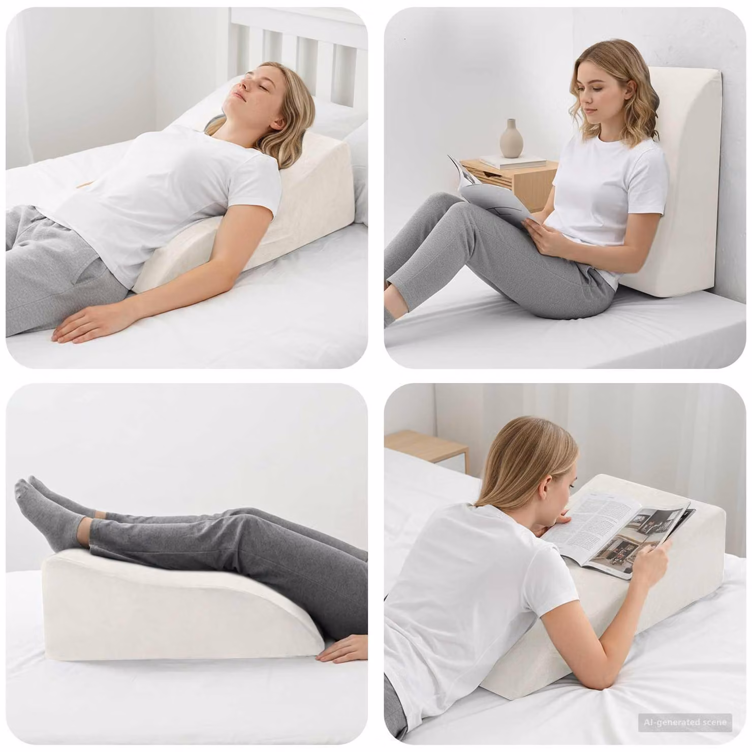 vidaXL Cuscino per Gambe Contornato in Schiuma PU e Velluto Bianco L: 68 cm, P: 40 cm, H: 21,5 cm