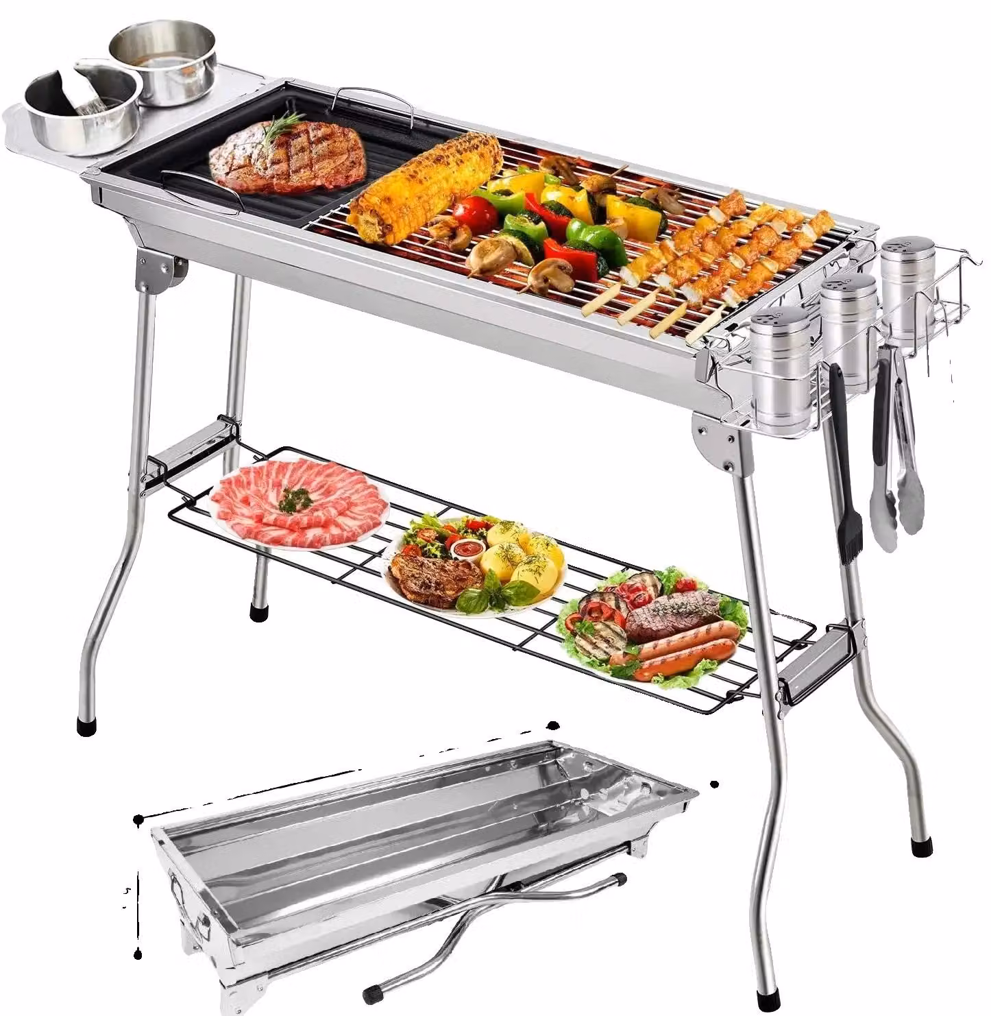 Barbecue a carbonella, lega di alluminio, modello a carbonella, superficie cromata, facile da montare, facile da pulire