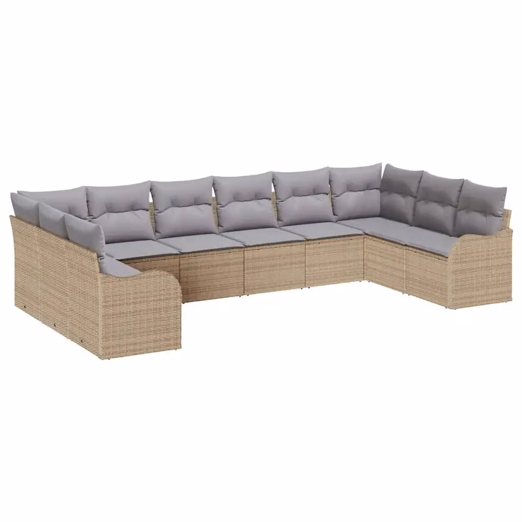 vidaXL Set Divano da Giardino 10 pz in Polyrattan con Cuscini Beige e Grigio – 2