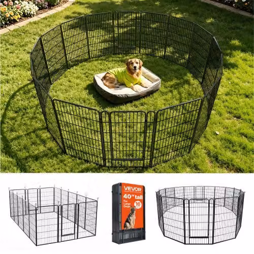 Recinzione pieghevole Vevor per cani in metallo nero con 16 pannelli, ideale per uso interno ed esterno in giardino o campeggio