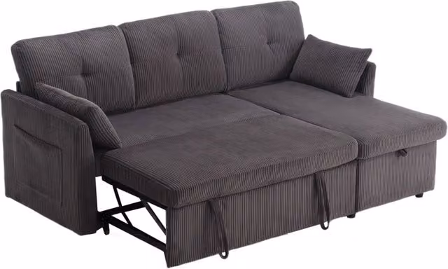 Divano Letto Modulare Angolare con Contenitore e Chaise Longue Regolabile in Tessuto Vellutato 206x108x66cm