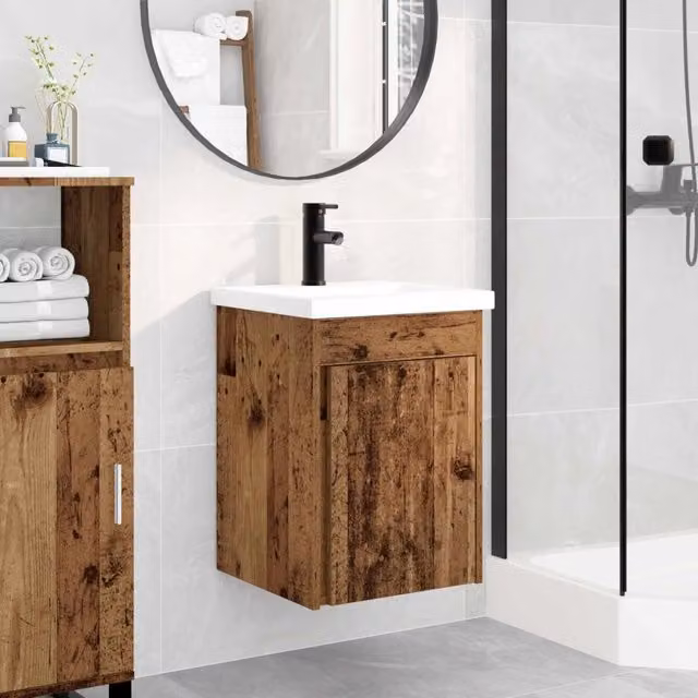 Mobile bagno sospeso vidaXL in legno color marrone con rubinetto L/P/H: 42 x 40 x 74,5 cm – 1