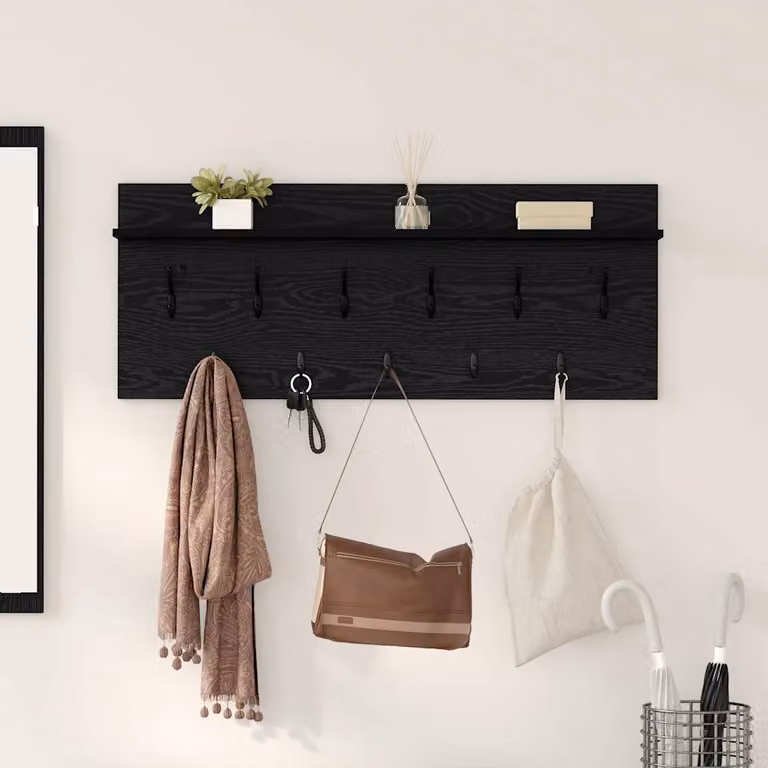 vidaXL Appendiabiti a muro minimalista in legno nero L 100 cm x P 40 cm x H 12 cm