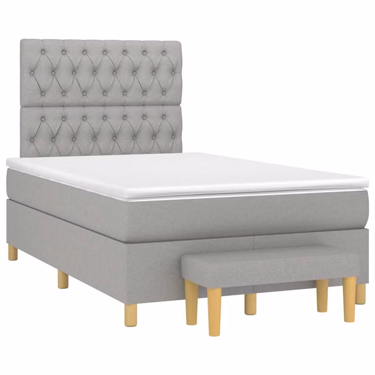 vidaXL Giroletto a Molle con Materasso Ibrido in Tessuto Grigio e Bianco L/P/H: 120 x 200 x 123 cm