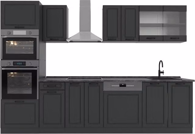 Cucina componibile Vicco R-Line Antracite con armadio alto, L: 300 cm, H: 206.8 cm, P: 60 cm