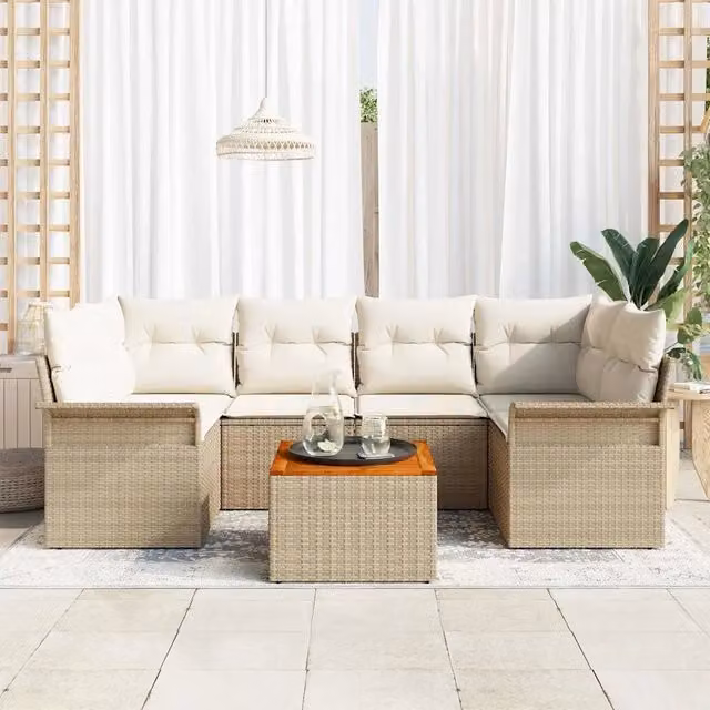 Set Divano da Giardino 7 pz 6-Numero di posti Beige e Crema 3355950
