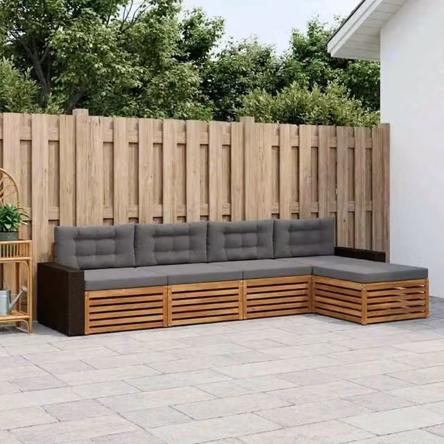 Set di divani da esterno 5 pz Naturale e Antracite Poliestere 3383245