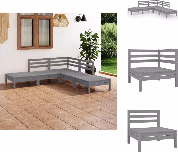 vidaXL Set di 5 pezzi per salotto da giardino in pino massiccio grigio - Set di mobili da giardino