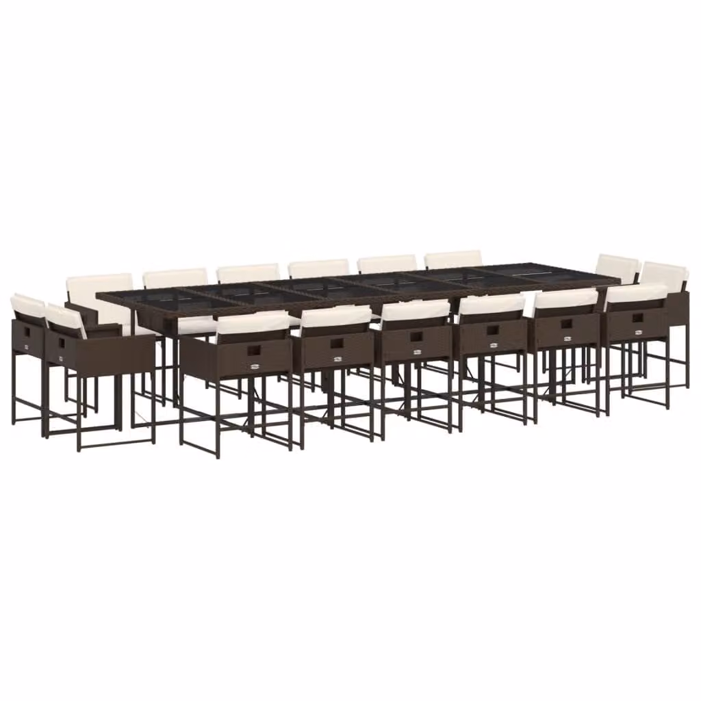 Set da Pranzo da Giardino 17 pz con Cuscini Marrone Polyrattan