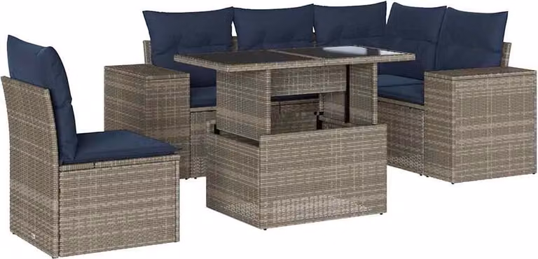 Set Divani da Giardino 6 pz con Cuscini Grigio in Polyrattan