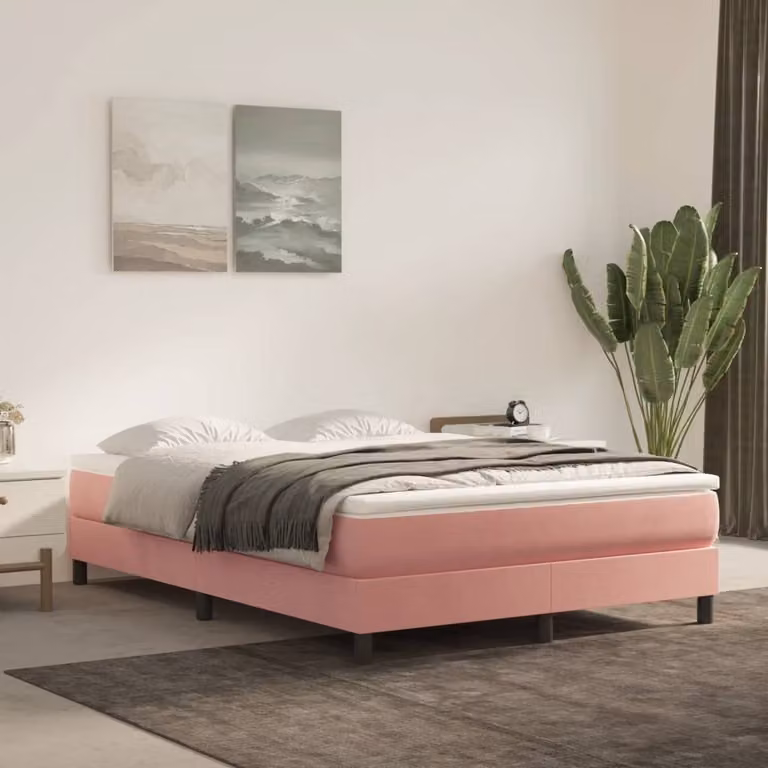 The Living Store Materasso a molle insacchettate Rosa 140x200x20 cm Velluto