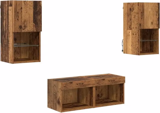 Mobiletti TV da Parete 4 pz | Armadietto TV | Mobile Porta TV Legno vecchio Legno multistrato