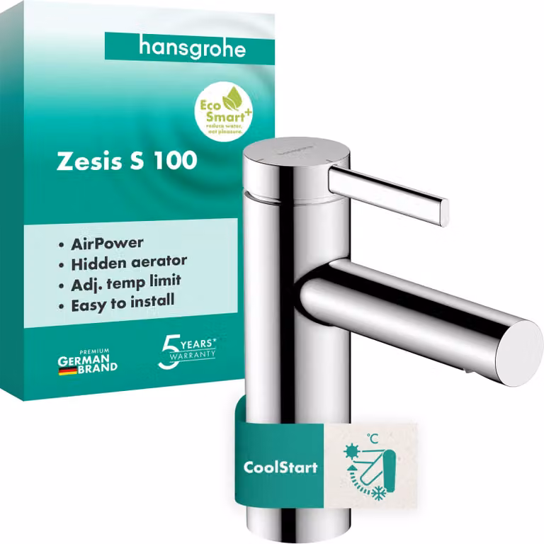 Miscelatore per lavabo Zesis S, cromato, altezza del beccuccio 104 mm, senza tappo di scarico