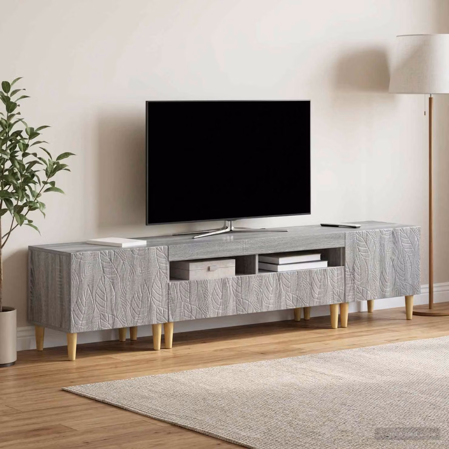 Mobile TV Unit vidaXL DELFT in 3 pezzi, stile moderno in legno e MDF, colore grigio Sonoma con illuminazione LED integrata