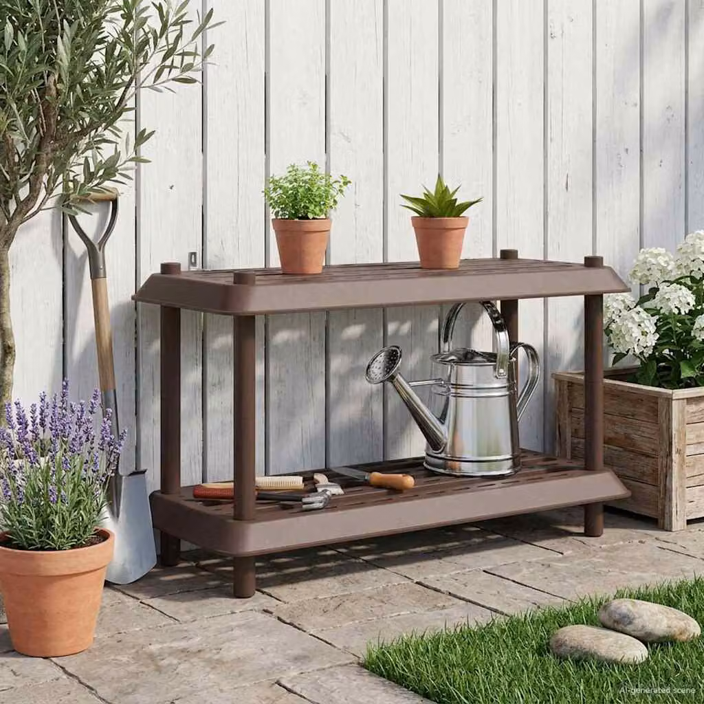 Unità di scaffalatura a 2 livelli vidaXL in plastica marrone, L 100 cm x P 40 cm x H 55,5 cm