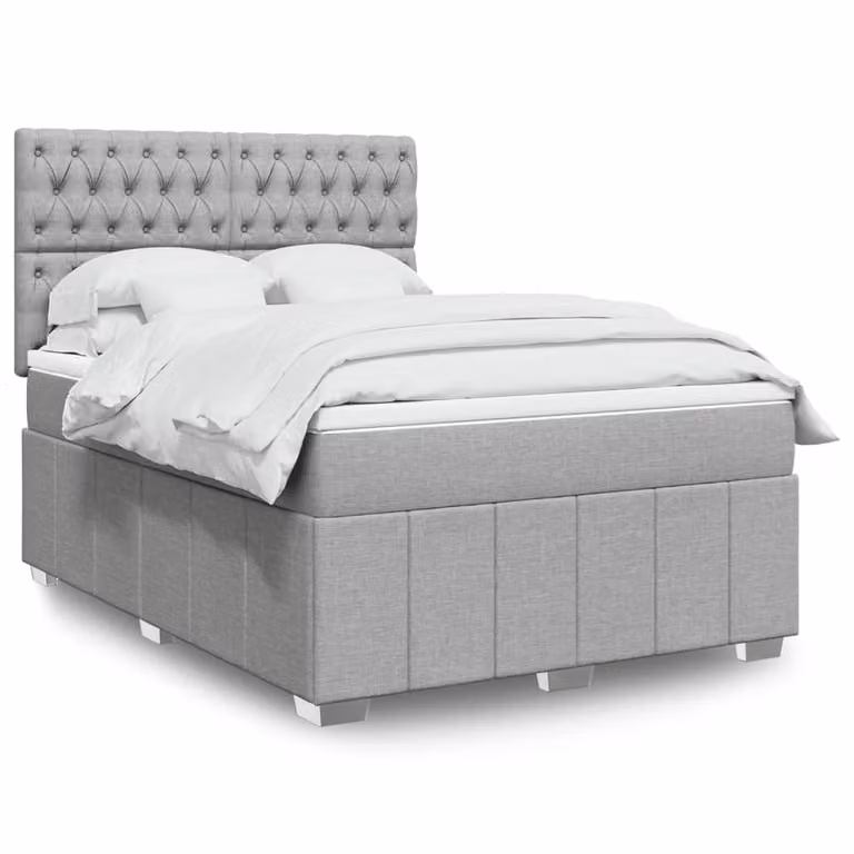 vidaXL Letto Ibrido con Giroletto a Molle e Materasso in Tessuto Grigio e Bianco L/P/H: 140 x 190 cm