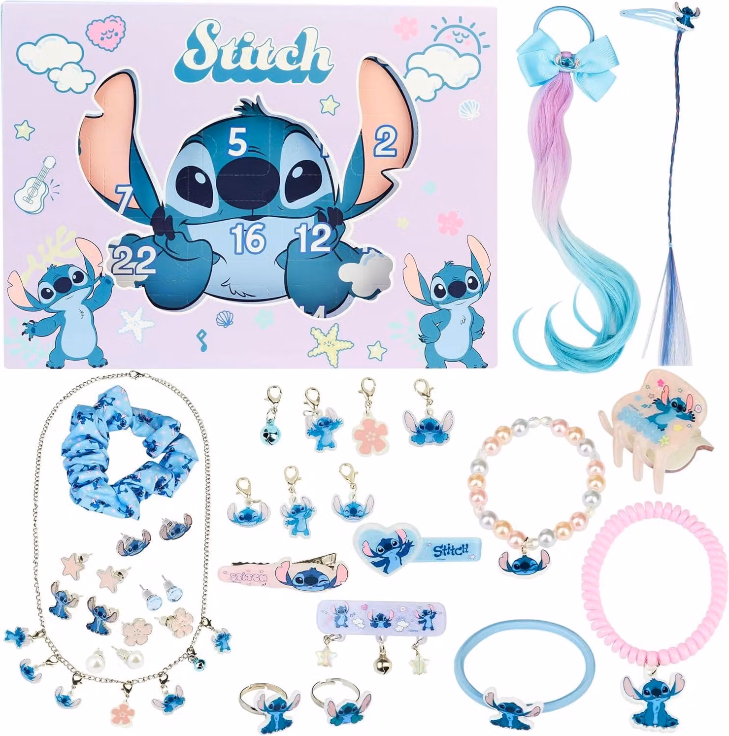Calendario dell'Avvento Disney Stitch 2025 per bambine - Accessori per capelli e gioielli per il conto alla rovescia del Natale - Fermagli per capelli