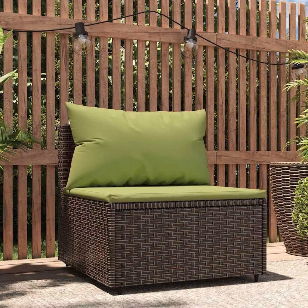 vidaXL Divano Centrale da Giardino in Polyrattan Marrone con Cuscini