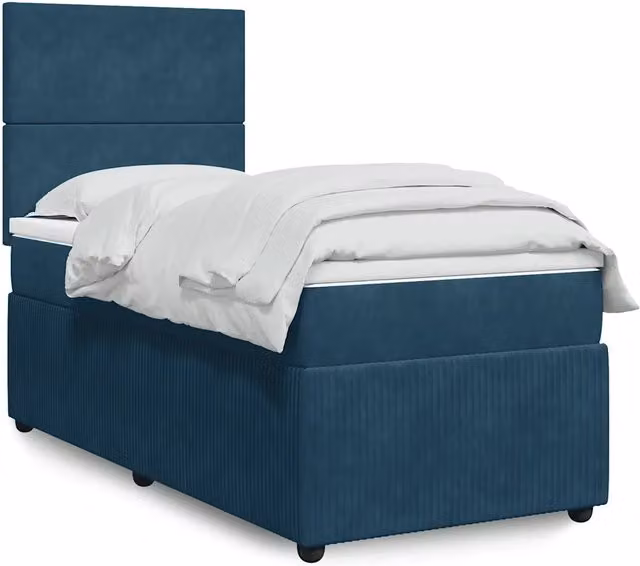 Letto con Giroletto a Molle e Materasso Ibrido vidaXL in Velluto Blu e Bianco L/P/H: 90 x 190 cm