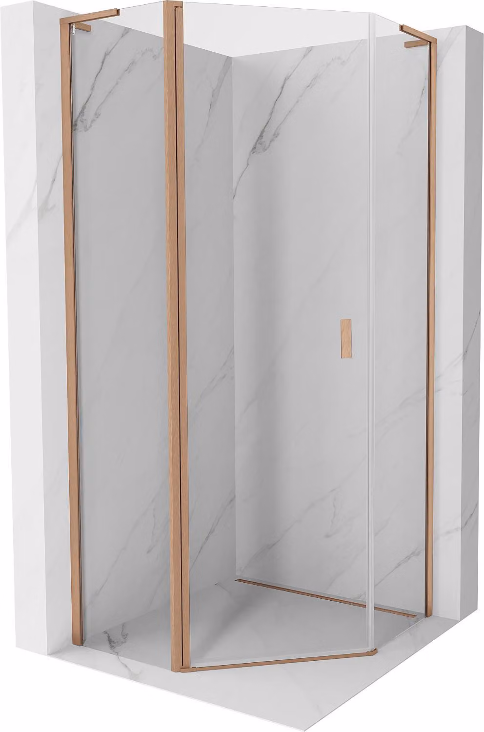 Mexen Mist L cabina doccia pentagonale porta battente 80 x 80 cm, trasparente, rame spazzolato - 8A8L-080-080-65-00