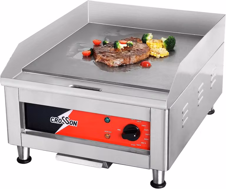 Piastra grill professionale da 2500W, griglia elettrica in acciaio inossidabile, superficie di cottura liscia di 40 x 40 cm, temperatura regolabile da 88 a 300 °C, ideale per ristoranti