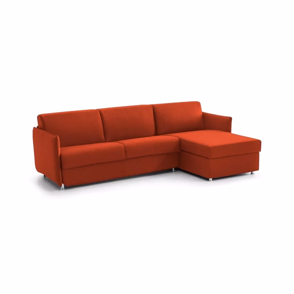 Divano ad angolo DMORA Posina arancione con penisola reversibile e coperture sfoderabili Made in Italy L/P: 260 x 160 cm – 2