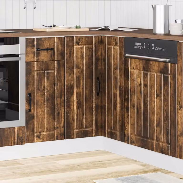Base mobile ad angolo per cucina vidaXL Lucca Rovere Fumo in legno e MDF, colore marrone