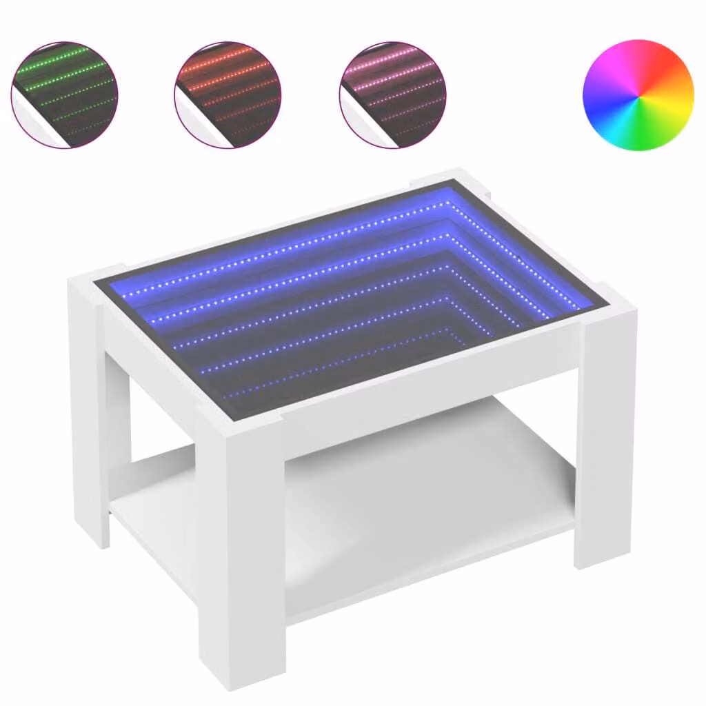 Tavolino Salotto con LED Bianco 73x53x45 cm Legno Multistrato