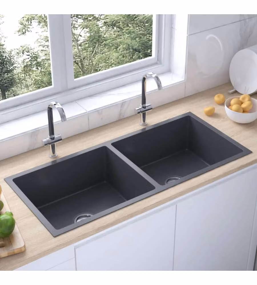 vidaXL Lavello da Cucina in Acciaio Inox Nero L/P/H: 100 x 44 x 20 cm – 3