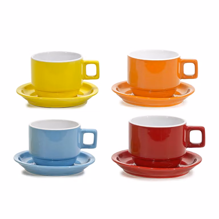 Set di 4 tazze con piattini in stoneware multicolore Gusto Casa, capacità 30 cl