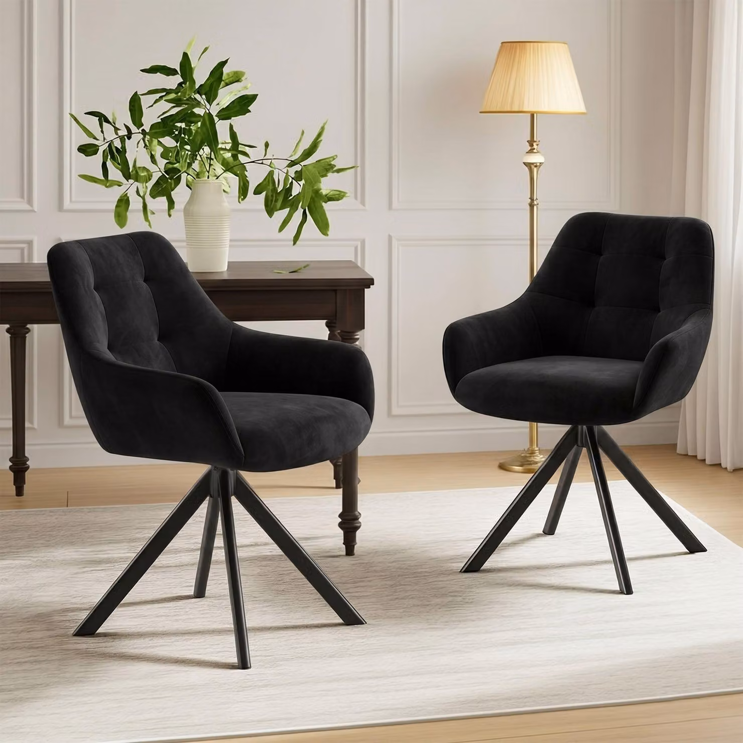 Set di 2 poltrone girevoli di alta qualità, con braccioli parziali, rotazione a 360°, struttura in metallo particolarmente robusta, colore nero
