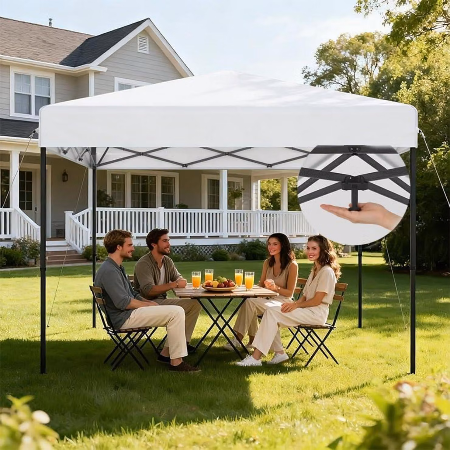 Gazebo da esterno 3x3 metri, impermeabile, con protezione UV, struttura in acciaio, colore bianco, altezza regolabile da 240 a 260 cm