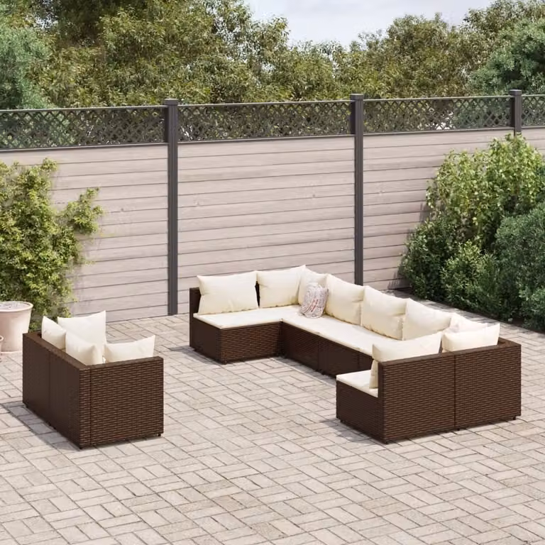 Maison Exclusive - Set di 9 pezzi per giardino con cuscini Marrone Poly Rattan