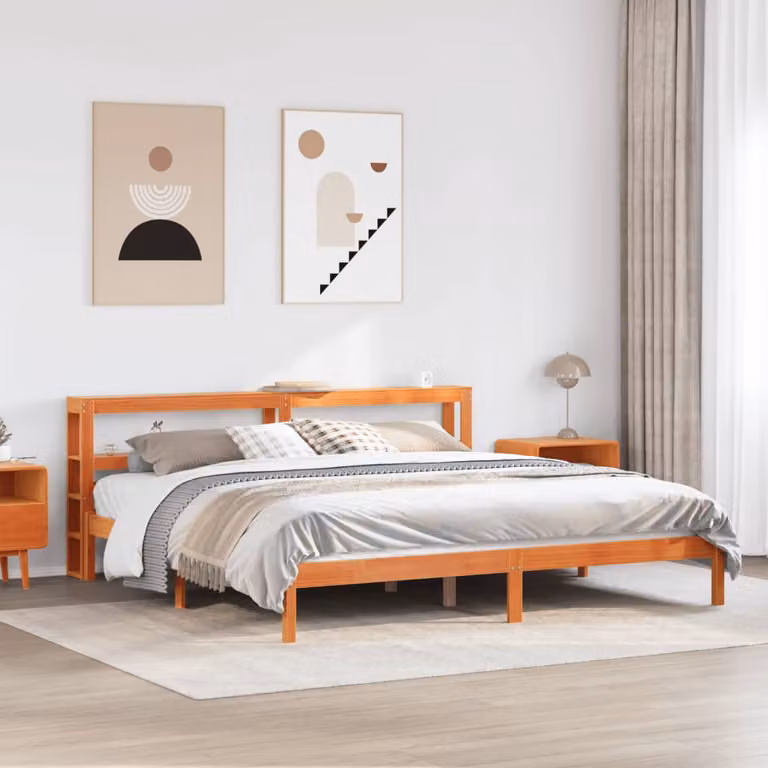 vidaXL Giroletto con Testiera in Legno di Pino Massello, Marrone Cera, L/P: 200 x 200 cm