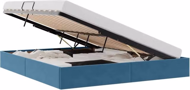 Letto matrimoniale | Letto per adulti | Letto ottomano con archiviazione Blu Scuro 160 x 200 cm Velluto