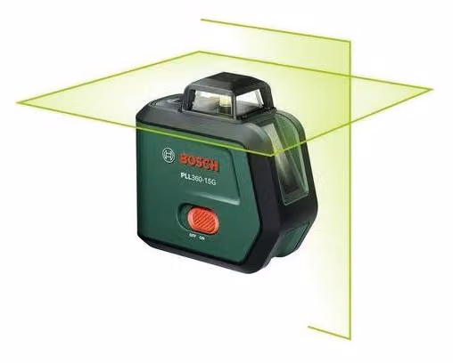 Livella laser a linee BOSCH PLL 360-15G, con batteria agli ioni di litio, custodia protettiva e manuale di istruzioni inclusi