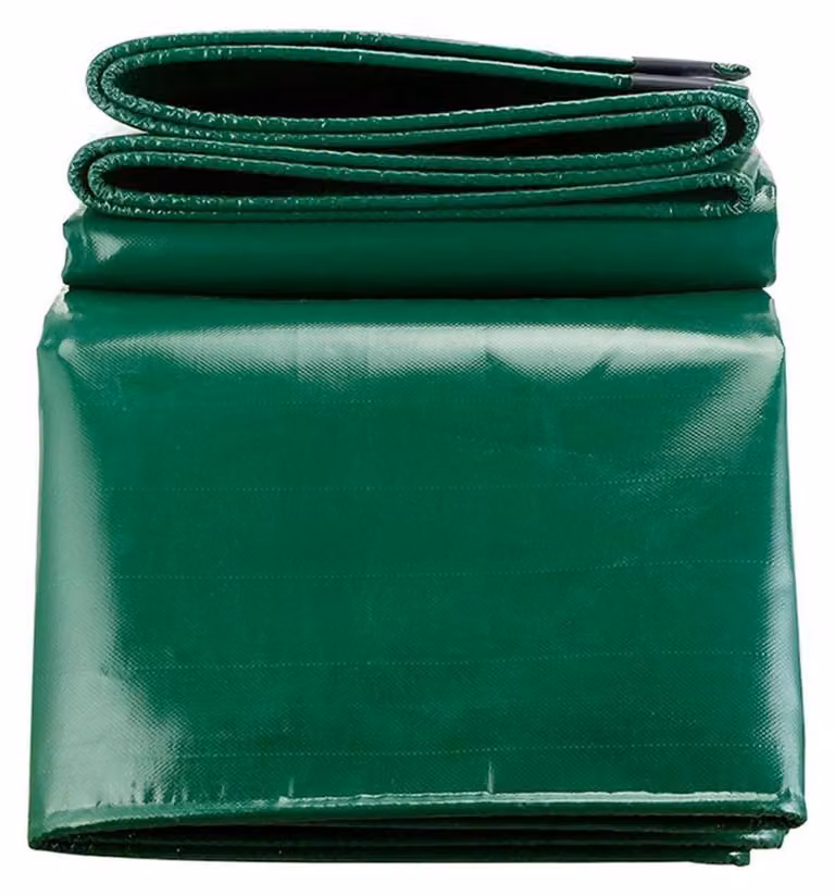 Telo in PVC verde, dimensioni 1,5 x 3 metri, peso 520 g/m², con occhielli