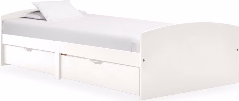 vidaXL Letto in legno massiccio con 2 cassetti in legno di pino bianco 90x200 cm - Struttura letto - Cornici letto - Struttura letto - Letto singolo