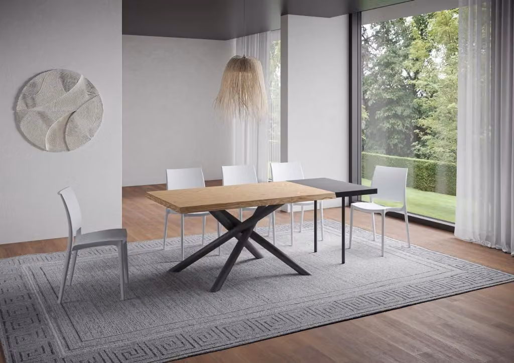 Tavolo allungabile moderno Itamoby in rovere oliato con bordo live edge e gambe in metallo antracite L/P/H: 160 x 90 x 75 cm (estendibile a 210 cm) – 2