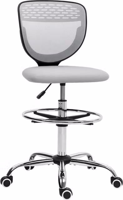 Sedia da ufficio alta e da disegno ergonomica in rete, altezza e poggiapiedi regolabili, per casa e studio, 59 x 59 x 106-126 cm, grigio