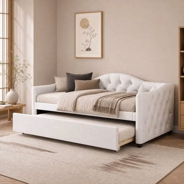 Letto a scomparsa REDOM beige in tessuto e MDF L/P/H: 211 x 90 x 150 cm
