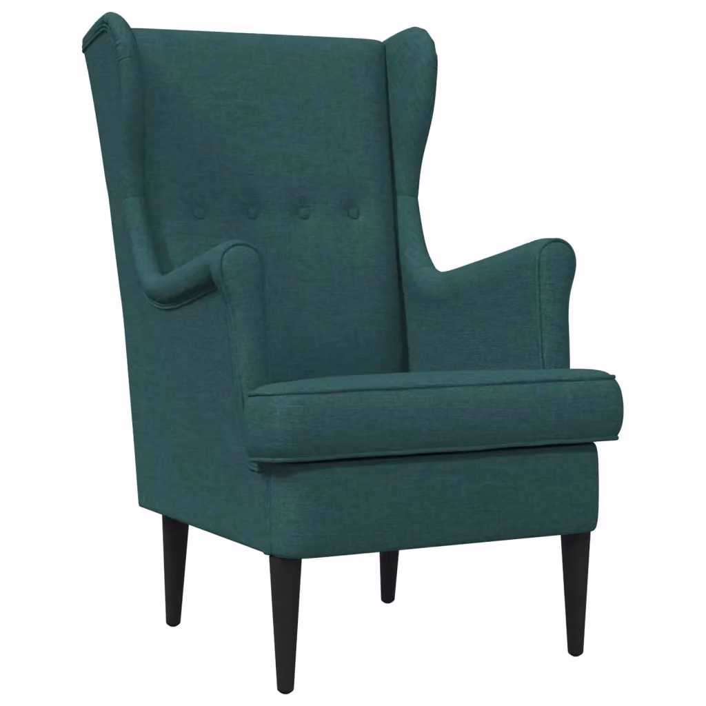 Poltrona Lounge Mid-Century in Tessuto Verde con Braccioli e Struttura in Legno e Metallo – 2