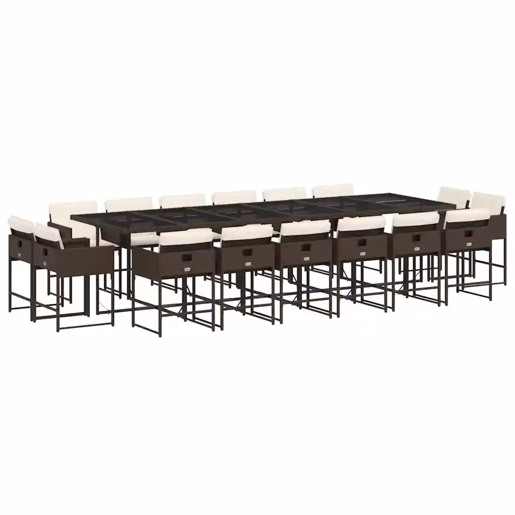 Set da Pranzo da Giardino vidaXL in Polyrattan Marrone e Bianco con 17 Pezzi e Cuscini – 2