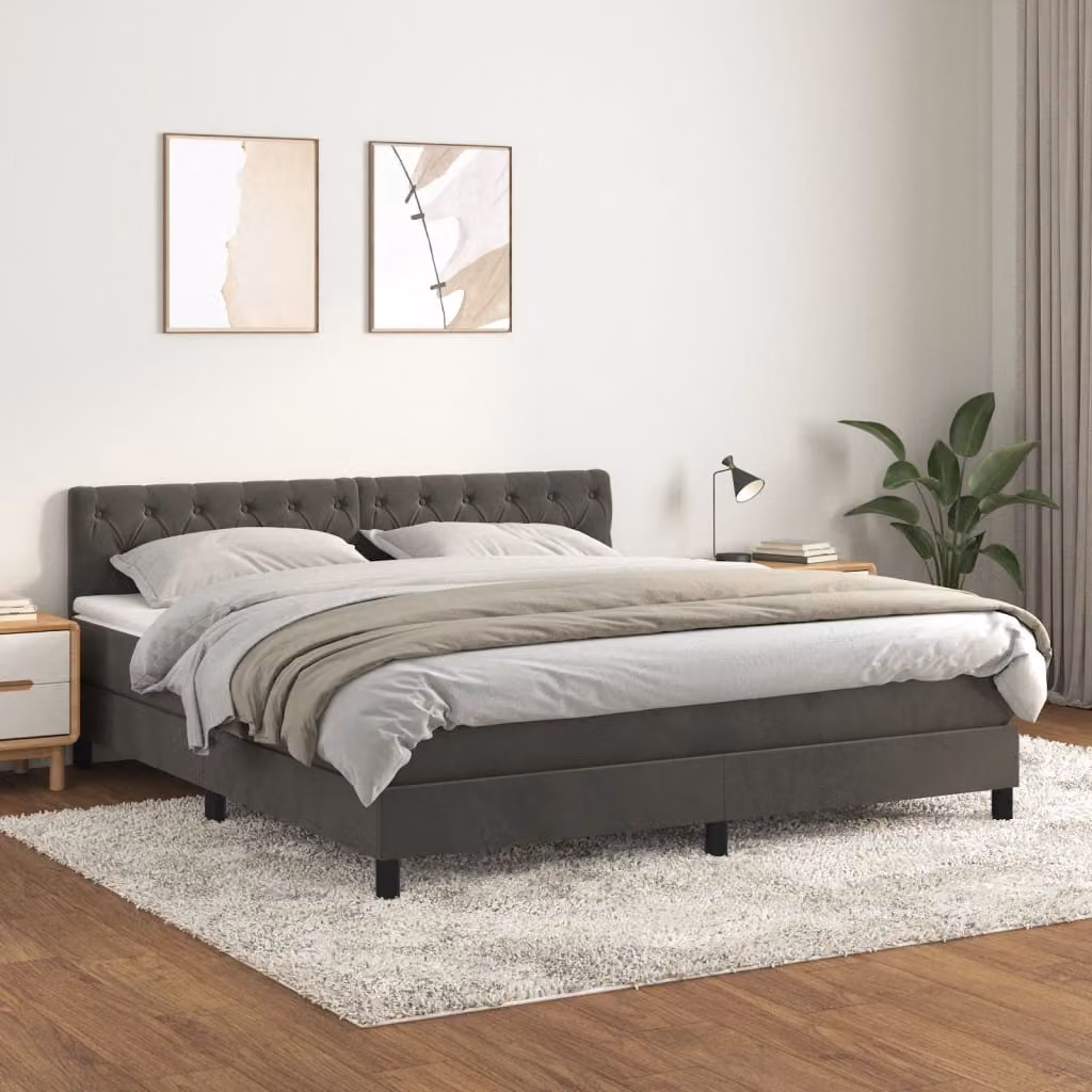 vidaXL Letto Ibrido con Giroletto a Molle e Materasso in Velluto Grigio, L/P: 160 x 200 cm